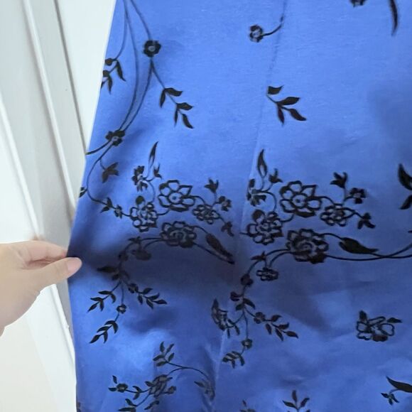 VTG Betsy & Adam by Jas Lene Maxi Dress Sz M Blue Black Velvet Foral Y2K Fairy - Picture 6 of 10